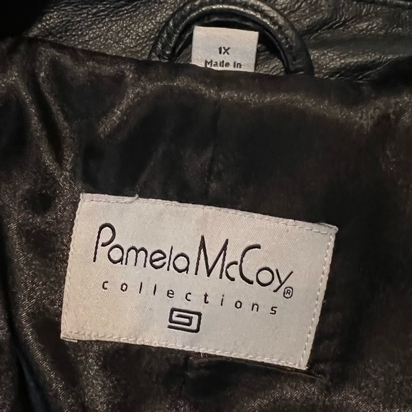 Pamela McCoy Chic Black Leather Blazer Jacket Fall Winter Elegant Classic - Picture 5 of 6